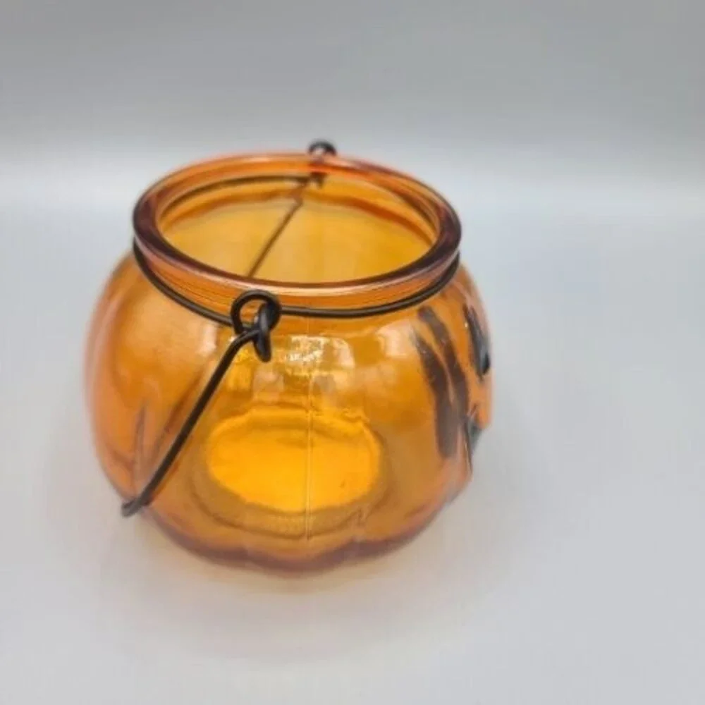 Glass Pumpkin Tealight Votive Candleholder 3x4 Jack O' Lantern